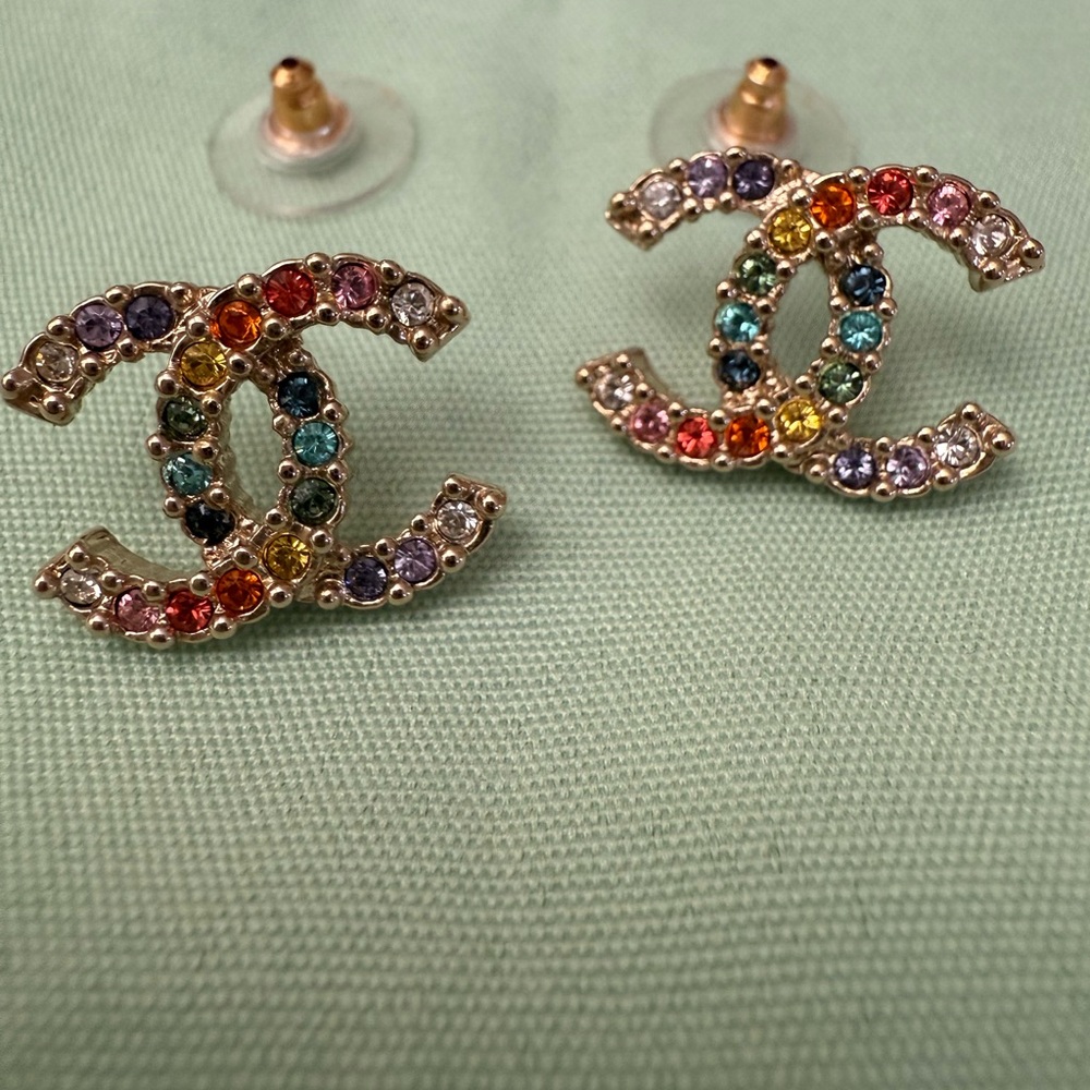 CHANEL Red and Pink Crystal Earrings